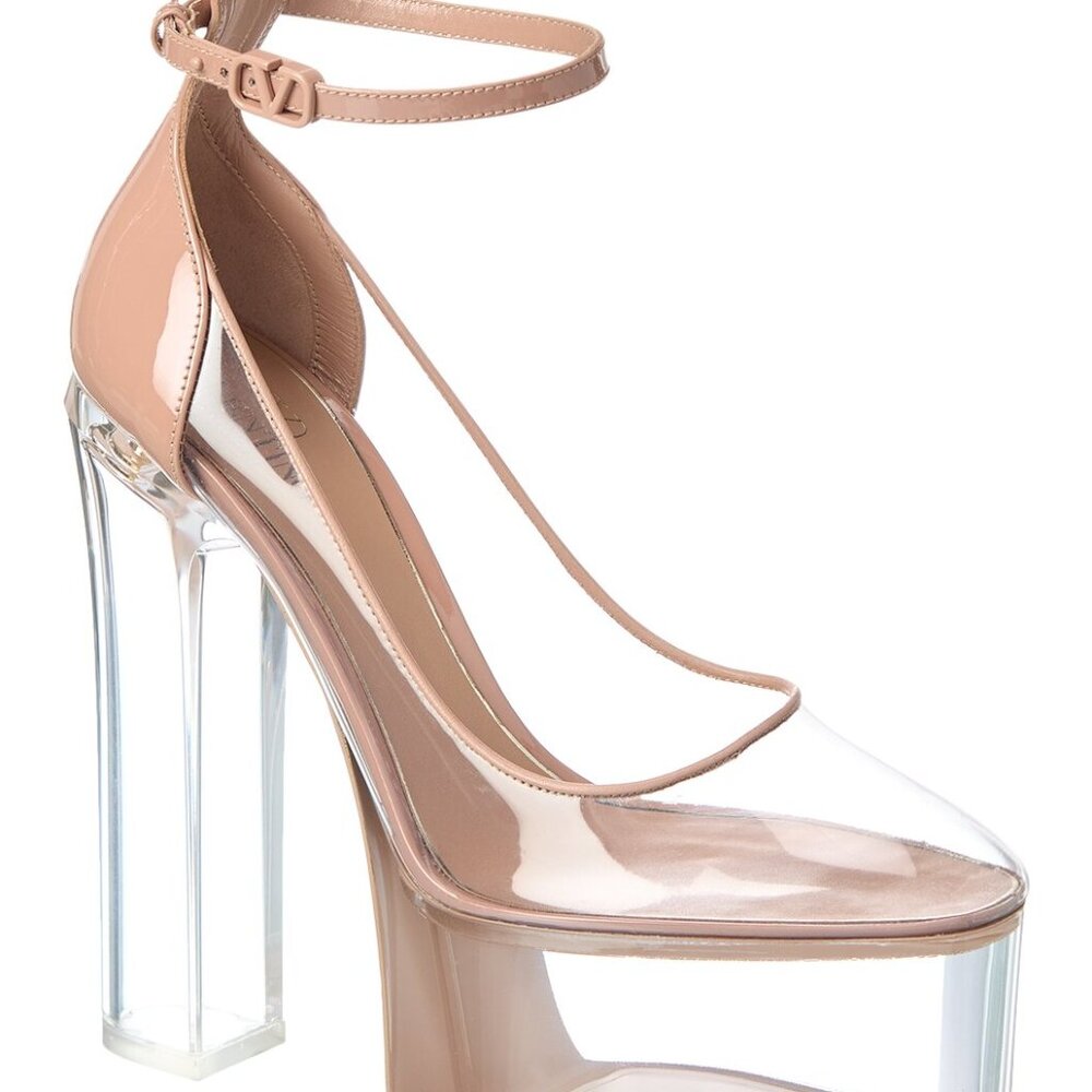 Valentino 155 Vinyl & Patent Tan-Go Platform Pump, Powder Pink, US6, NEW